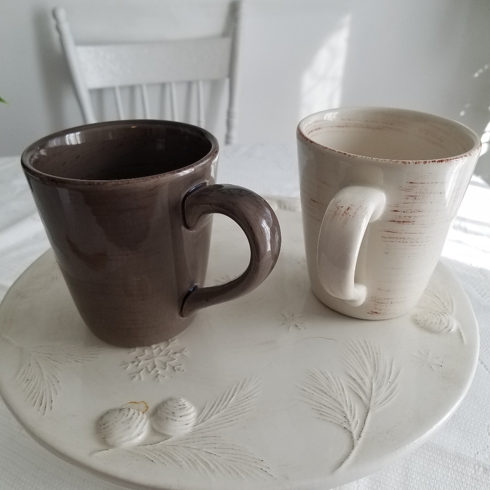 Lot 2 Tag Sonoma Glazed Ironstone Mugs Ivory and Gray